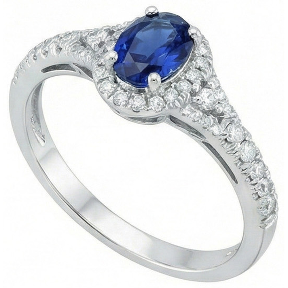 Weißgold 14K Ovaler Schnitt Ceylon Blauer Saphir 3 Karat Aus der Erde Abgebauter Natürlicher Diamantring