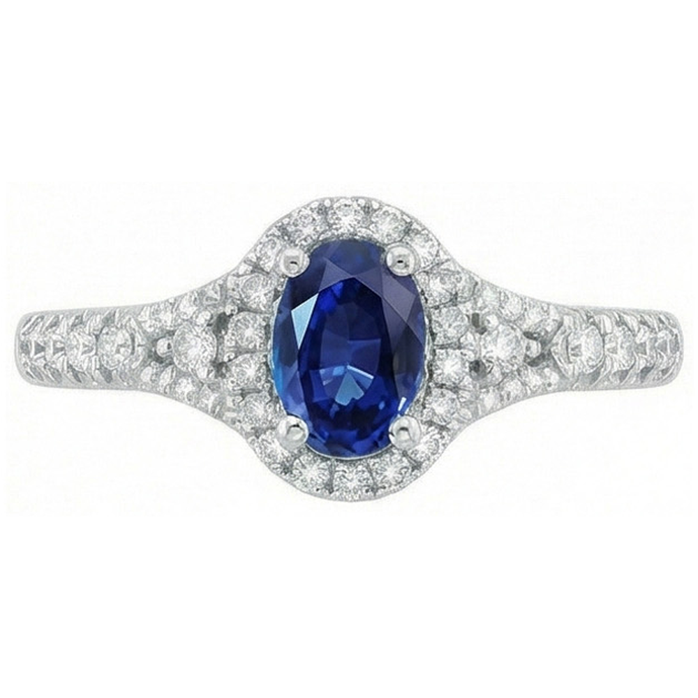 Weißgold 14K Ovaler Schnitt Ceylon Blauer Saphir 3 Karat Aus der Erde Abgebauter Natürlicher Diamantring