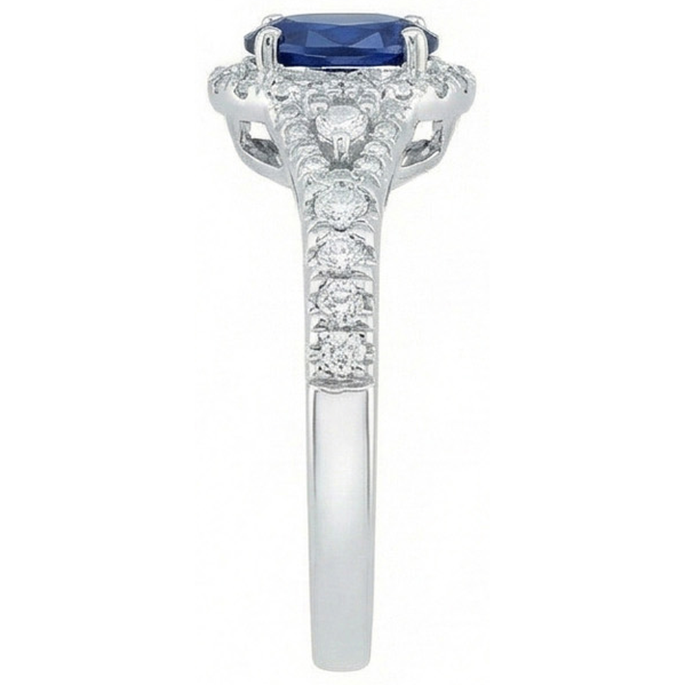 Weißgold 14K Ovaler Schnitt Ceylon Blauer Saphir 3 Karat Aus der Erde Abgebauter Natürlicher Diamantring