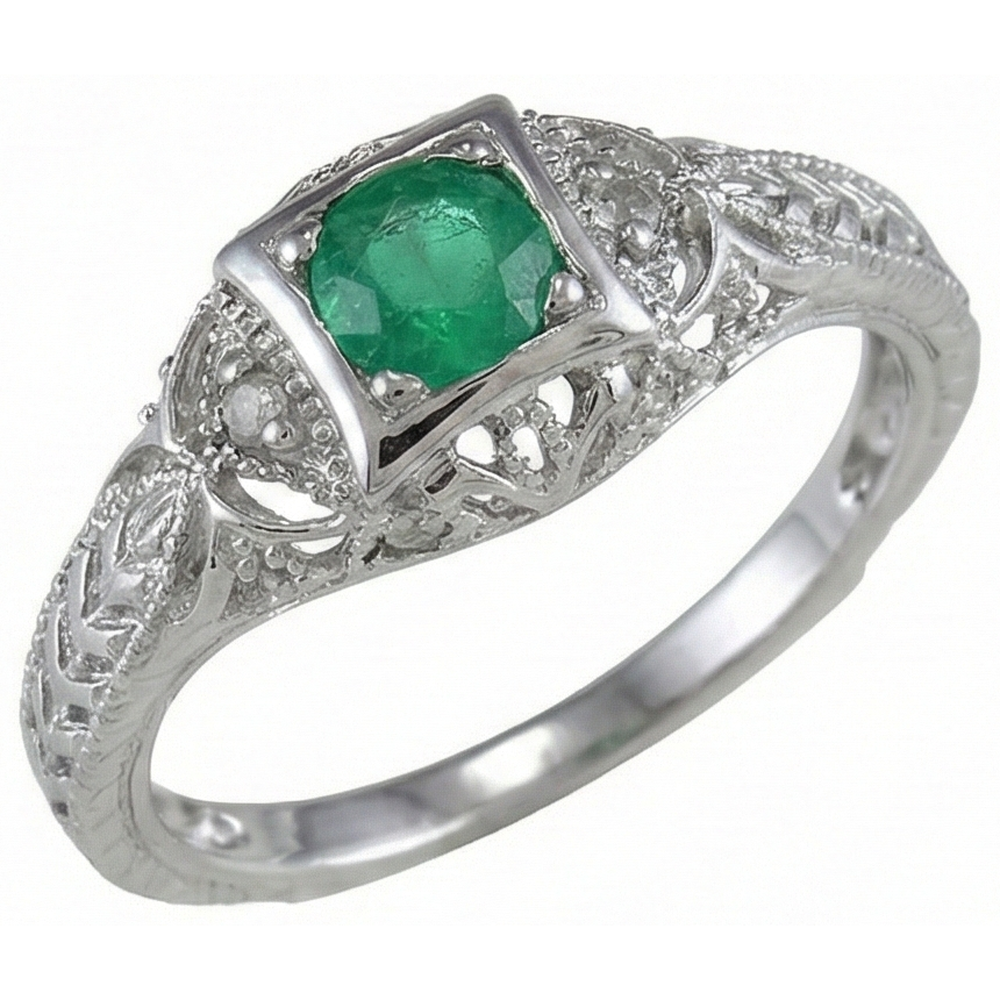 Weißgold 14K Rundschliff Grüner Smaragd-Aus der Erde Abgebauter Natürlicher Diamant-Ring 6 Ct