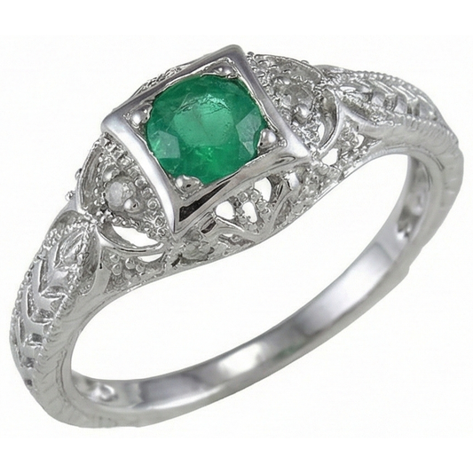 Weißgold 14K Rundschliff Grüner Smaragd-Aus der Erde Abgebauter Natürlicher Diamant-Ring 6 Ct