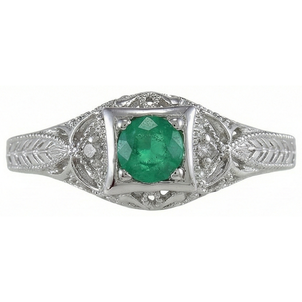 Weißgold 14K Rundschliff Grüner Smaragd-Aus der Erde Abgebauter Natürlicher Diamant-Ring 6 Ct