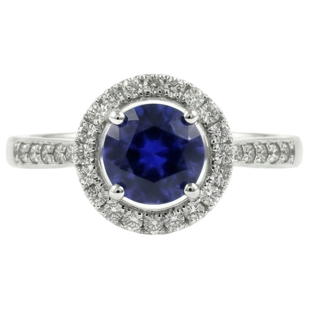 Weißgold 14K Sri Lanka Saphir Rundschliff 2.5 Karat Aus der Erde Abgebauter Natürlicher Diamantring