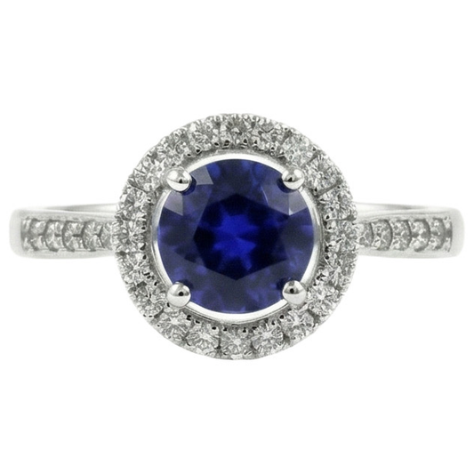 Weißgold 14K Sri Lanka Saphir Rundschliff 2.5 Karat Aus der Erde Abgebauter Natürlicher Diamantring