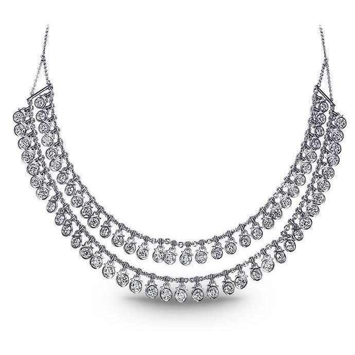 Weißgold 14K Zweireihige 30 Karat Echt Diamanten Neue Damen Halskette