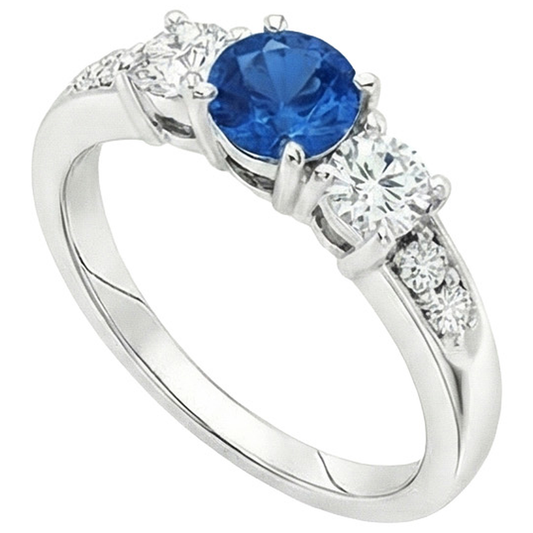 Weißgold 3.40 ct runder Sri Lanka Saphir-Aus der Erde Abgebauter Natürlicher Diamant-Verlobungsring