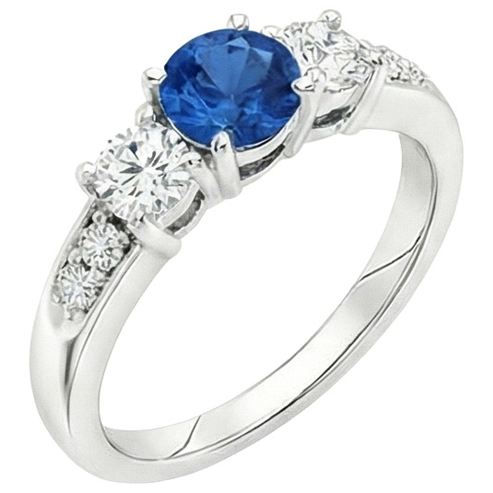 Weißgold 3.40 ct runder Sri Lanka Saphir-Aus der Erde Abgebauter Natürlicher Diamant-Verlobungsring