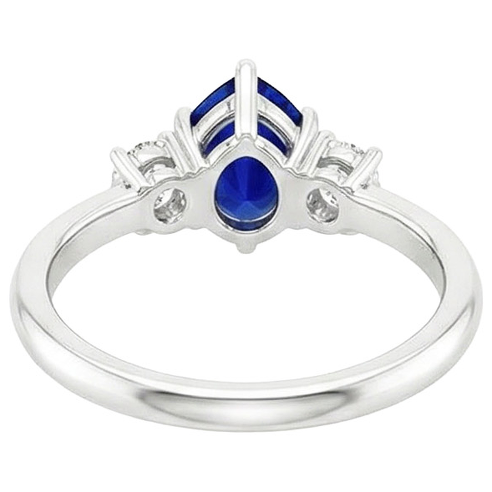 Weißgold 3 Steine Ring Birne Ceylon Saphir & Aus der Erde Abgebauter Natürlicher Diamanten 3,50 Karat