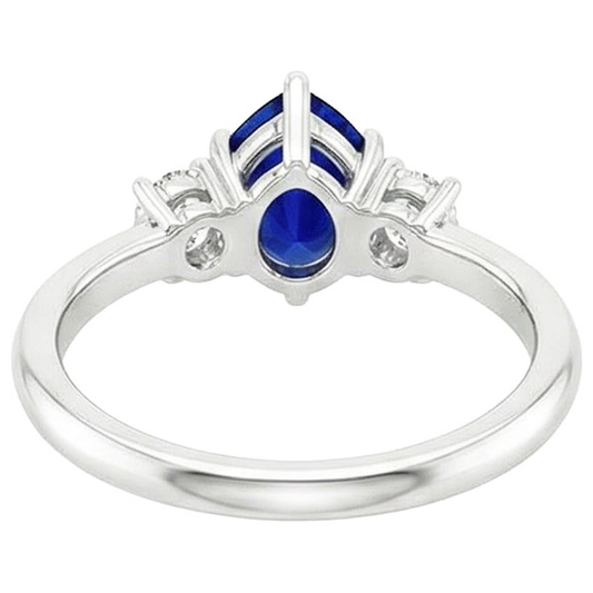 Weißgold 3 Steine Ring Birne Ceylon Saphir & Aus der Erde Abgebauter Natürlicher Diamanten 3,50 Karat