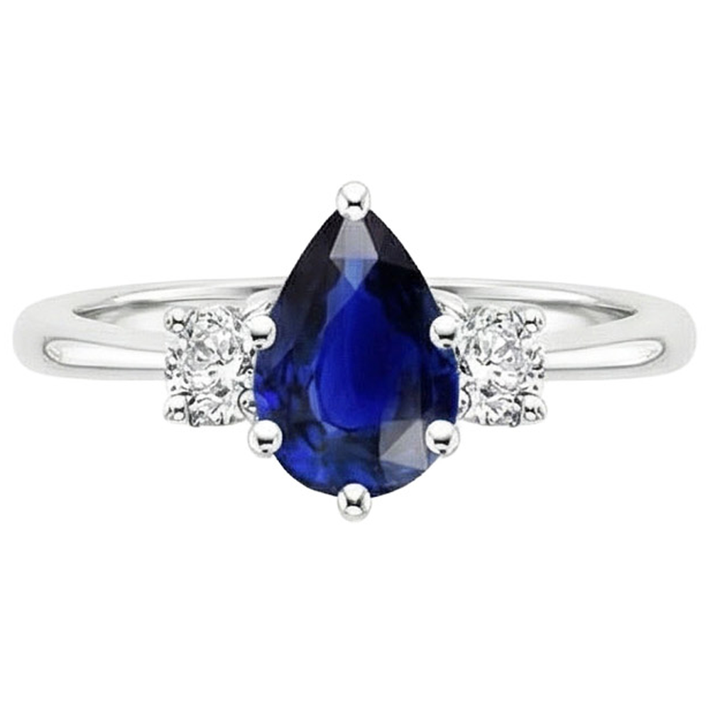 Weißgold 3 Steine Ring Birne Ceylon Saphir & Aus der Erde Abgebauter Natürlicher Diamanten 3,50 Karat