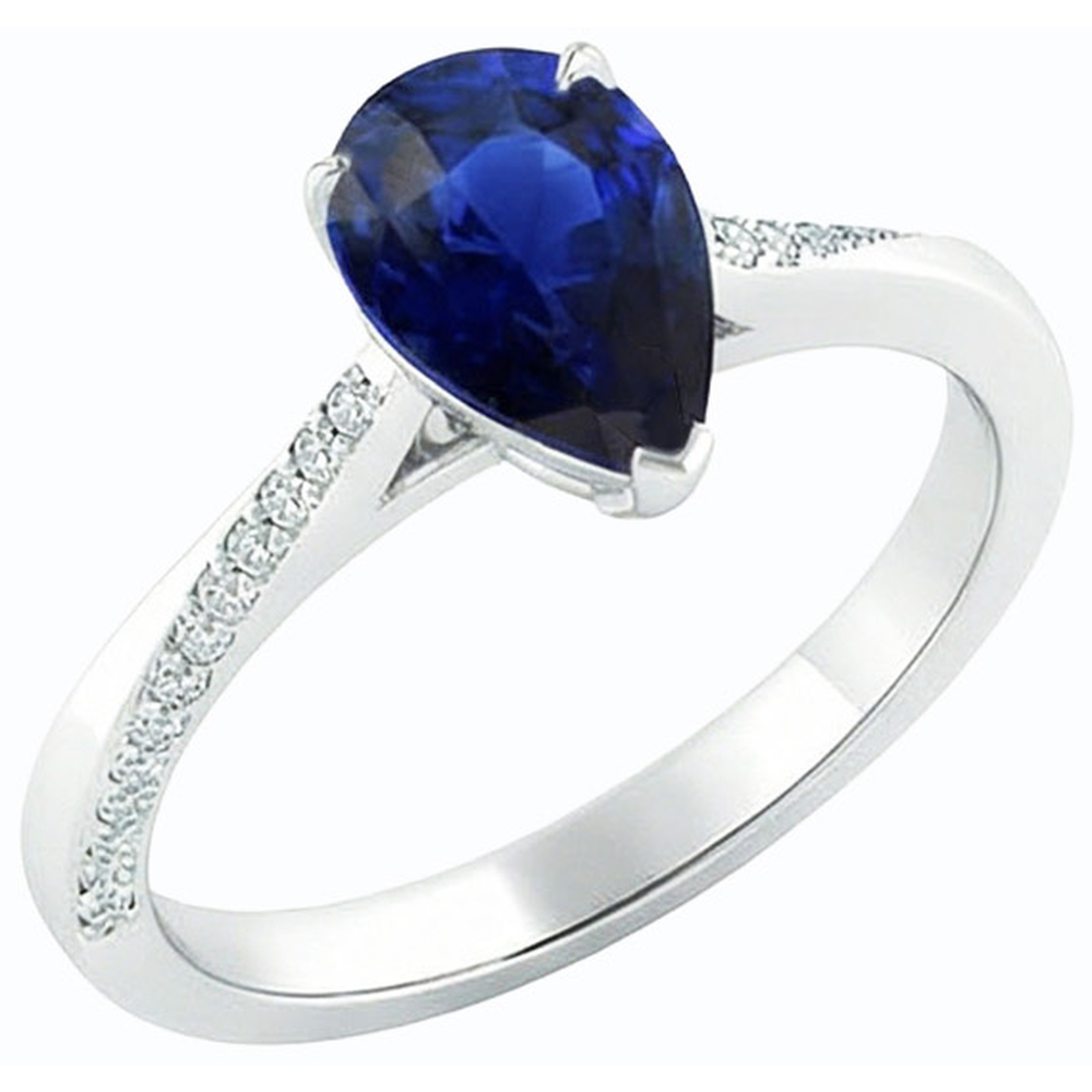 Weißgold Blauer Saphir Ring Birne & Runde Natürlicher Diamant ( nicht im Labor gezüchtet )en 2,50 Karat