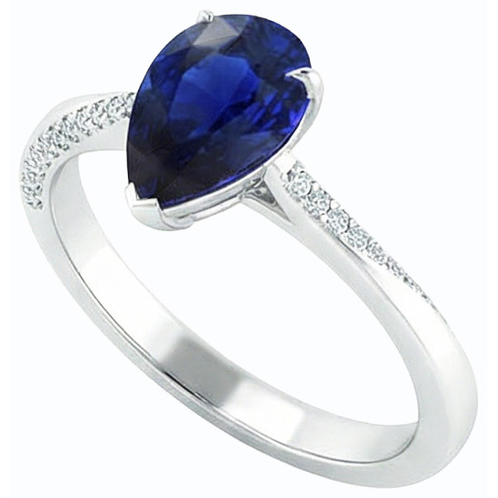 Weißgold Blauer Saphir Ring Birne & Runde Natürlicher Diamant ( nicht im Labor gezüchtet )en 2,50 Karat