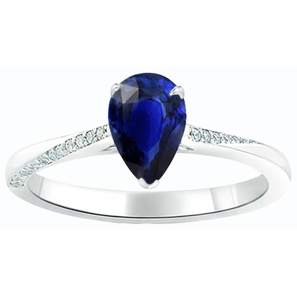 Weißgold Blauer Saphir Ring Birne & Runde Natürlicher Diamant ( nicht im Labor gezüchtet )en 2,50 Karat