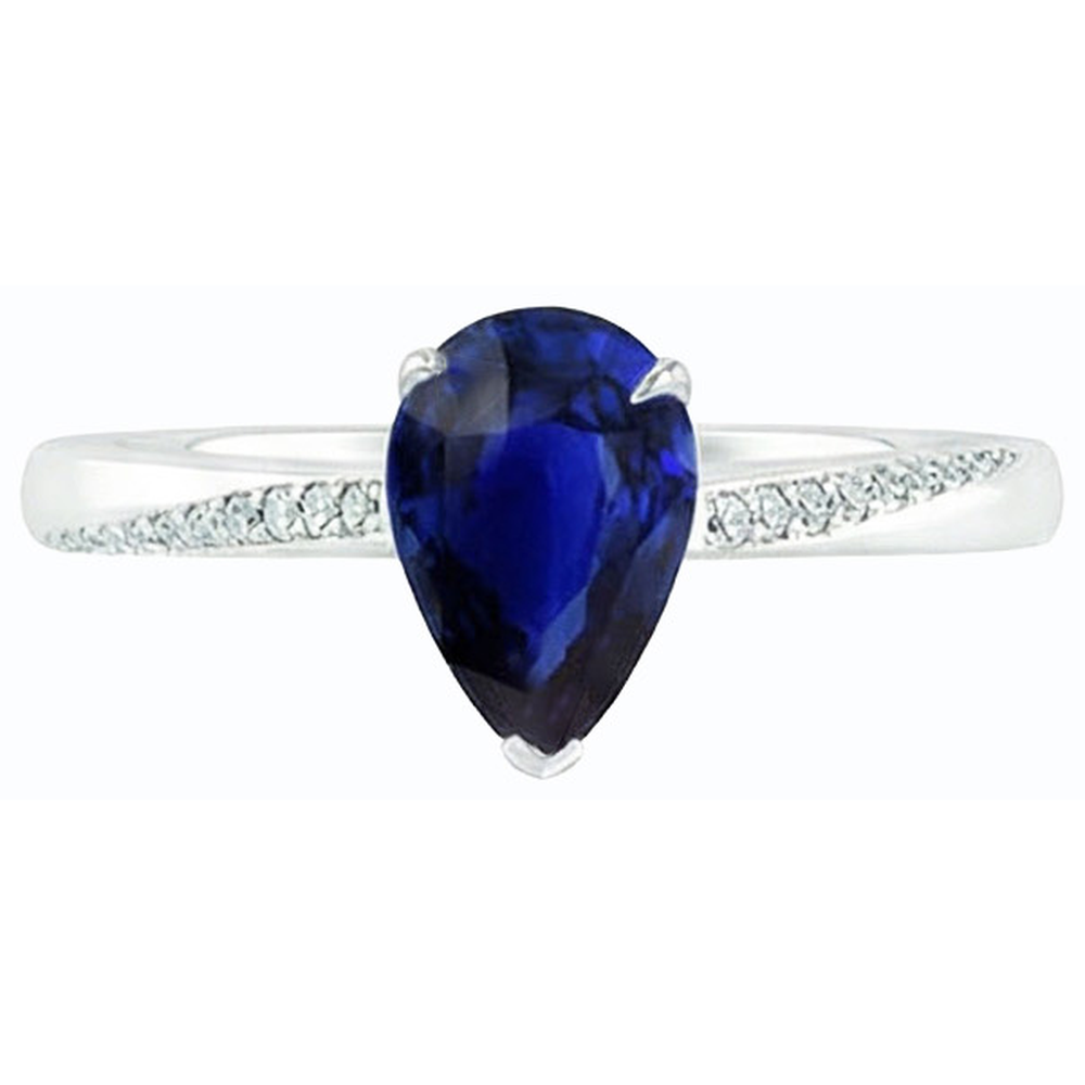 Weißgold Blauer Saphir Ring Birne & Runde Natürlicher Diamant ( nicht im Labor gezüchtet )en 2,50 Karat