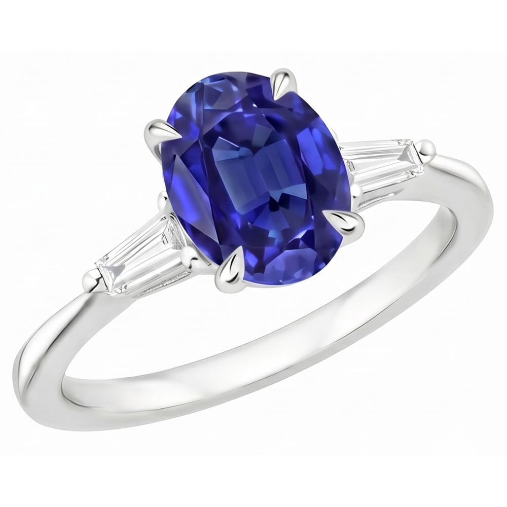 Weißgold Drei-Steine-Ring Ceylon Saphir & Natürlicher Diamant ( nicht im Labor gezüchtet )en 2,50 Karat