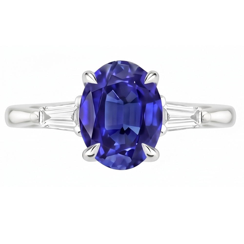 Weißgold Drei-Steine-Ring Ceylon Saphir & Natürlicher Diamant ( nicht im Labor gezüchtet )en 2,50 Karat