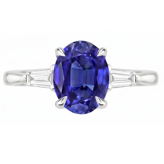 Weißgold Drei-Steine-Ring Ceylon Saphir & Natürlicher Diamant ( nicht im Labor gezüchtet )en 2,50 Karat