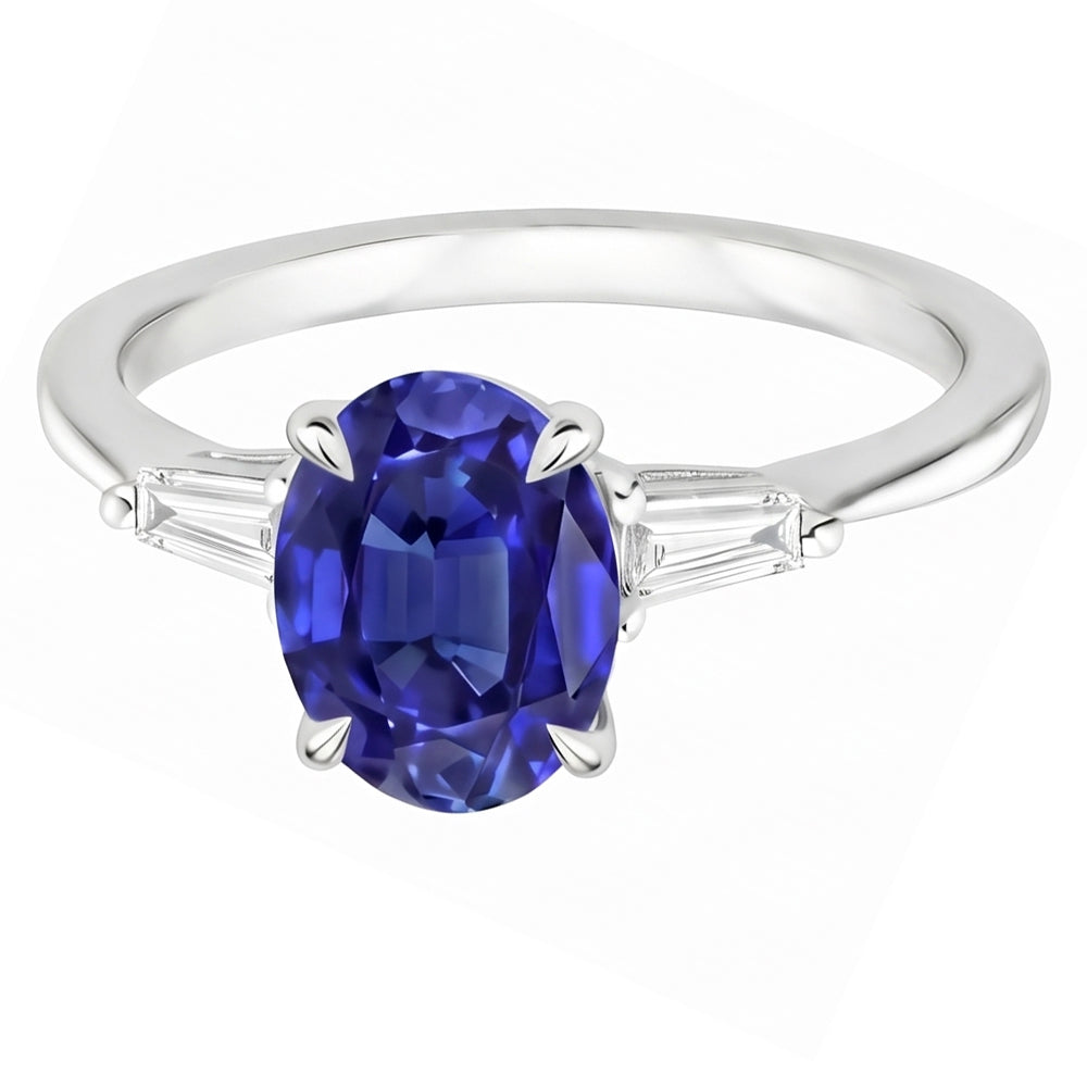 Weißgold Drei-Steine-Ring Ceylon Saphir & Natürlicher Diamant ( nicht im Labor gezüchtet )en 2,50 Karat