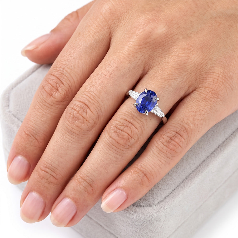 Weißgold Drei-Steine-Ring Ceylon Saphir & Natürlicher Diamant ( nicht im Labor gezüchtet )en 2,50 Karat