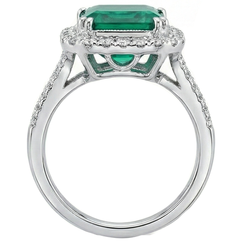 Weißgold Grüner Smaragd & Aus der Erde Abgebauter Natürlicher Diamant Schmuck 5,80 Karat Edelsteinring