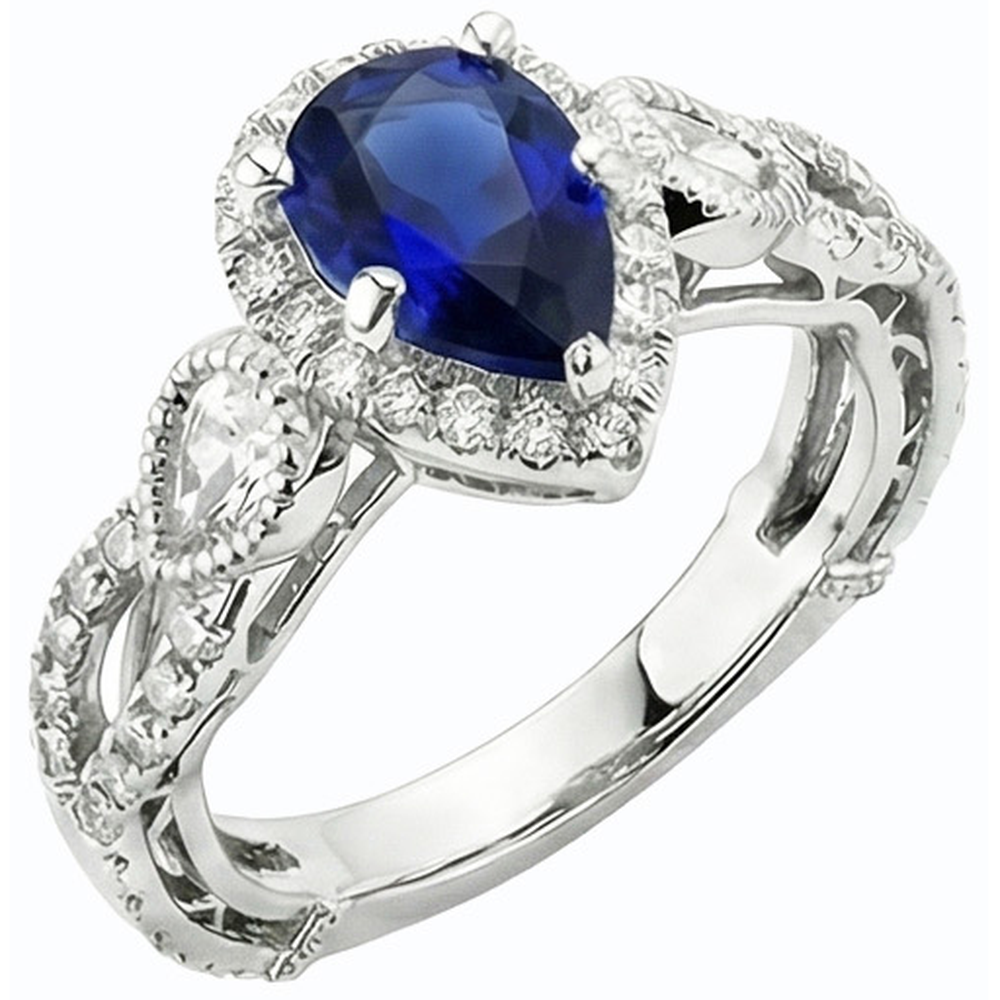 Weißgold Halo Blue Saphir Ring & Natürlicher Diamant ( nicht im Labor gezüchtet )en 4 Karat