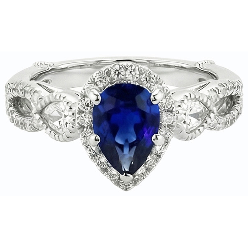 Weißgold Halo Blue Saphir Ring & Natürlicher Diamant ( nicht im Labor gezüchtet )en 4 Karat