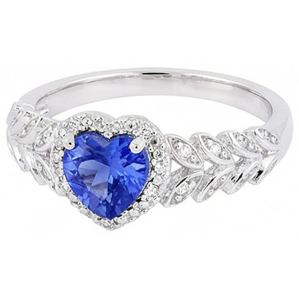 Weißgold Halo Heart Blue Saphir Ring Leaf Style 2,50 Karat