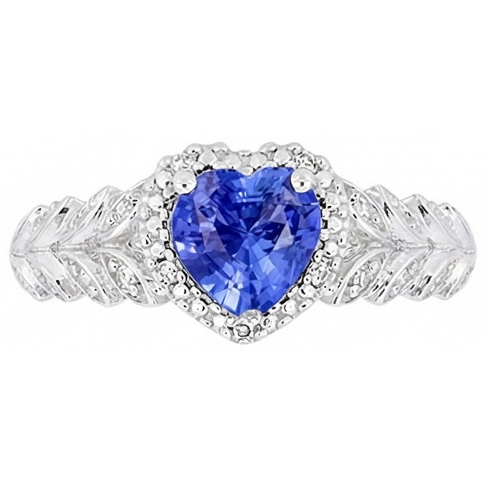 Weißgold Halo Heart Blue Saphir Ring Leaf Style 2,50 Karat