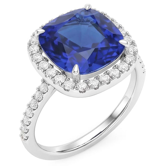 Weißgold Halo Kissen Srilanka Saphir Ring 4,50 Karat Schmuck