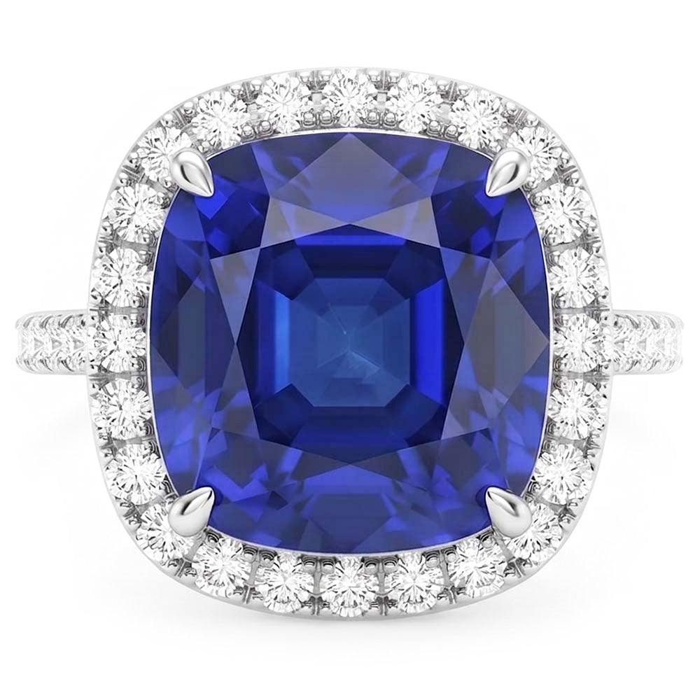 Weißgold Halo Kissen Srilanka Saphir Ring 4,50 Karat Schmuck