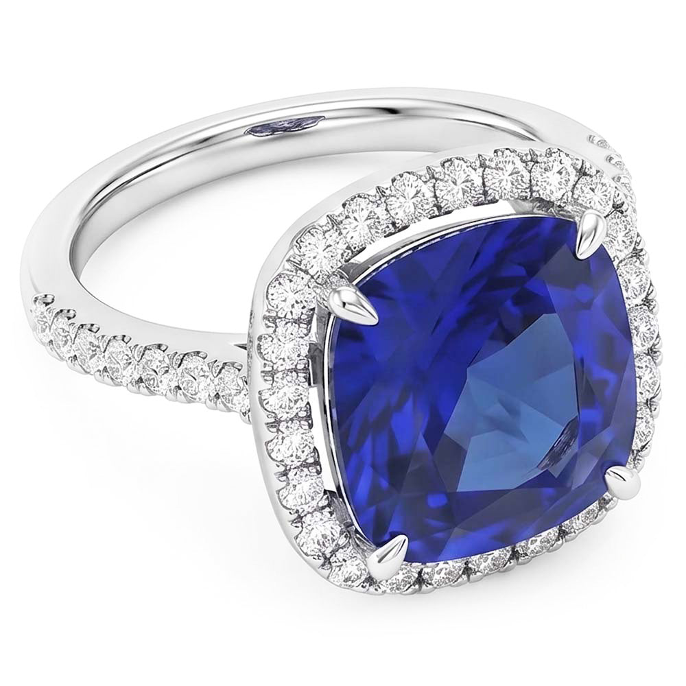 Weißgold Halo Kissen Srilanka Saphir Ring 4,50 Karat Schmuck
