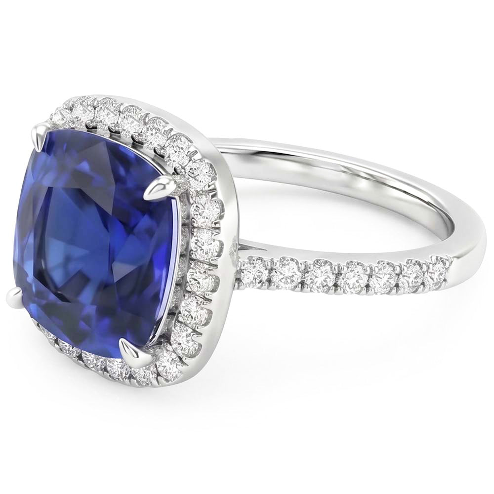 Weißgold Halo Kissen Srilanka Saphir Ring 4,50 Karat Schmuck