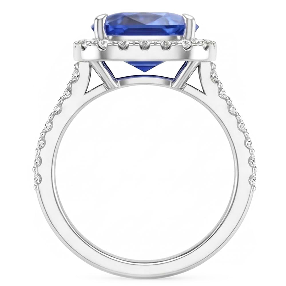 Weißgold Halo Kissen Srilanka Saphir Ring 4,50 Karat Schmuck