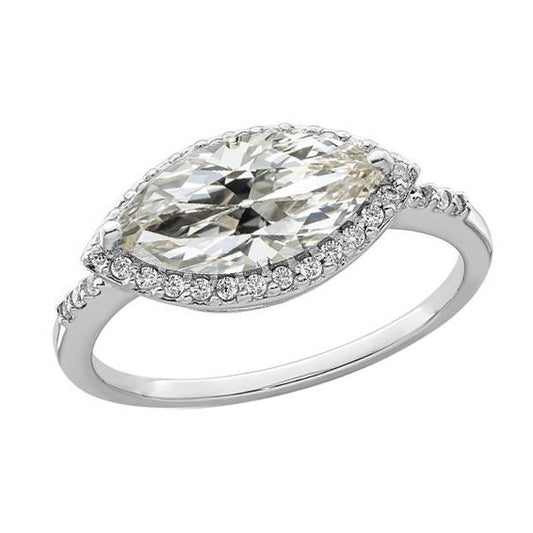 Weißgold Halo Ring Marquise Old Mine Cut Echt Diamant 6 Karat Schmuck