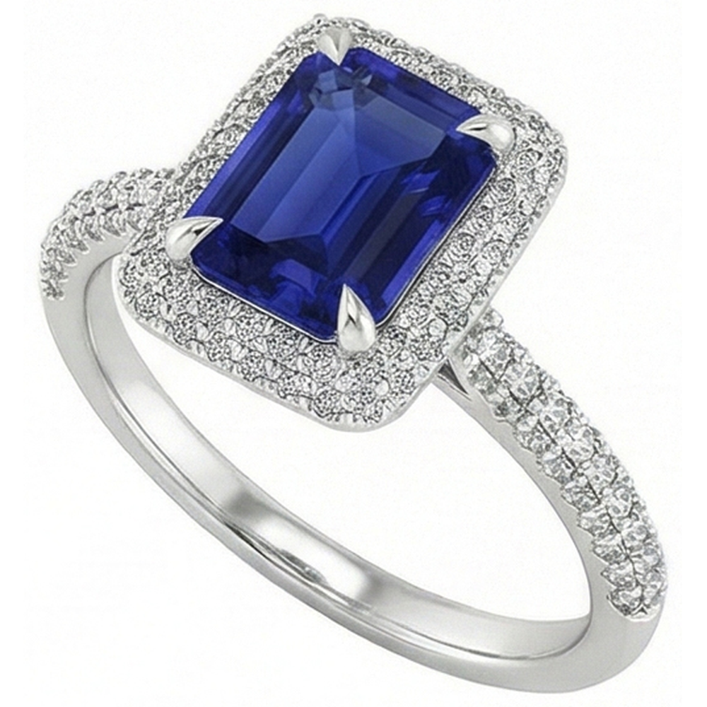 Weißgold Halo Ring Smaragd Sri Lanka Saphir & Aus der Erde Abgebauter Natürlicher Diamant 4,50 Karat