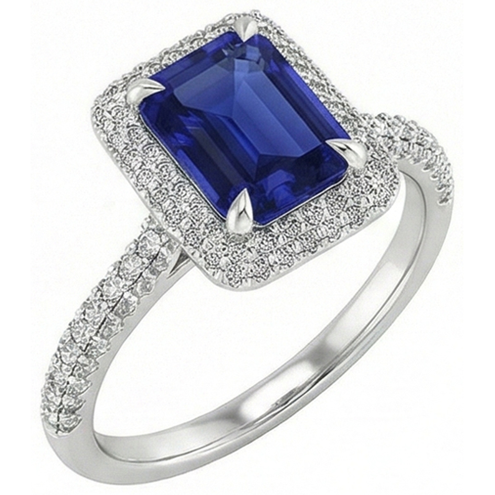 Weißgold Halo Ring Smaragd Sri Lanka Saphir & Aus der Erde Abgebauter Natürlicher Diamant 4,50 Karat