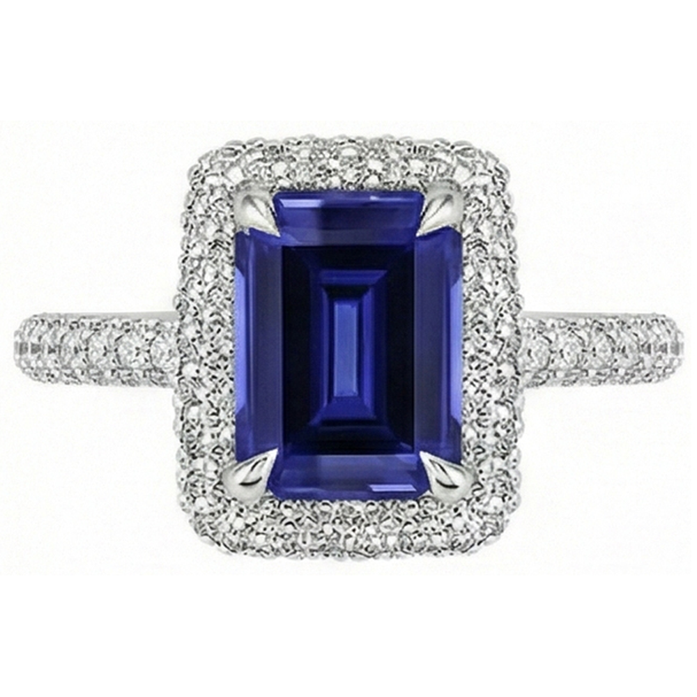 Weißgold Halo Ring Smaragd Sri Lanka Saphir & Aus der Erde Abgebauter Natürlicher Diamant 4,50 Karat