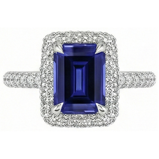 Weißgold Halo Ring Smaragd Sri Lanka Saphir & Aus der Erde Abgebauter Natürlicher Diamant 4,50 Karat