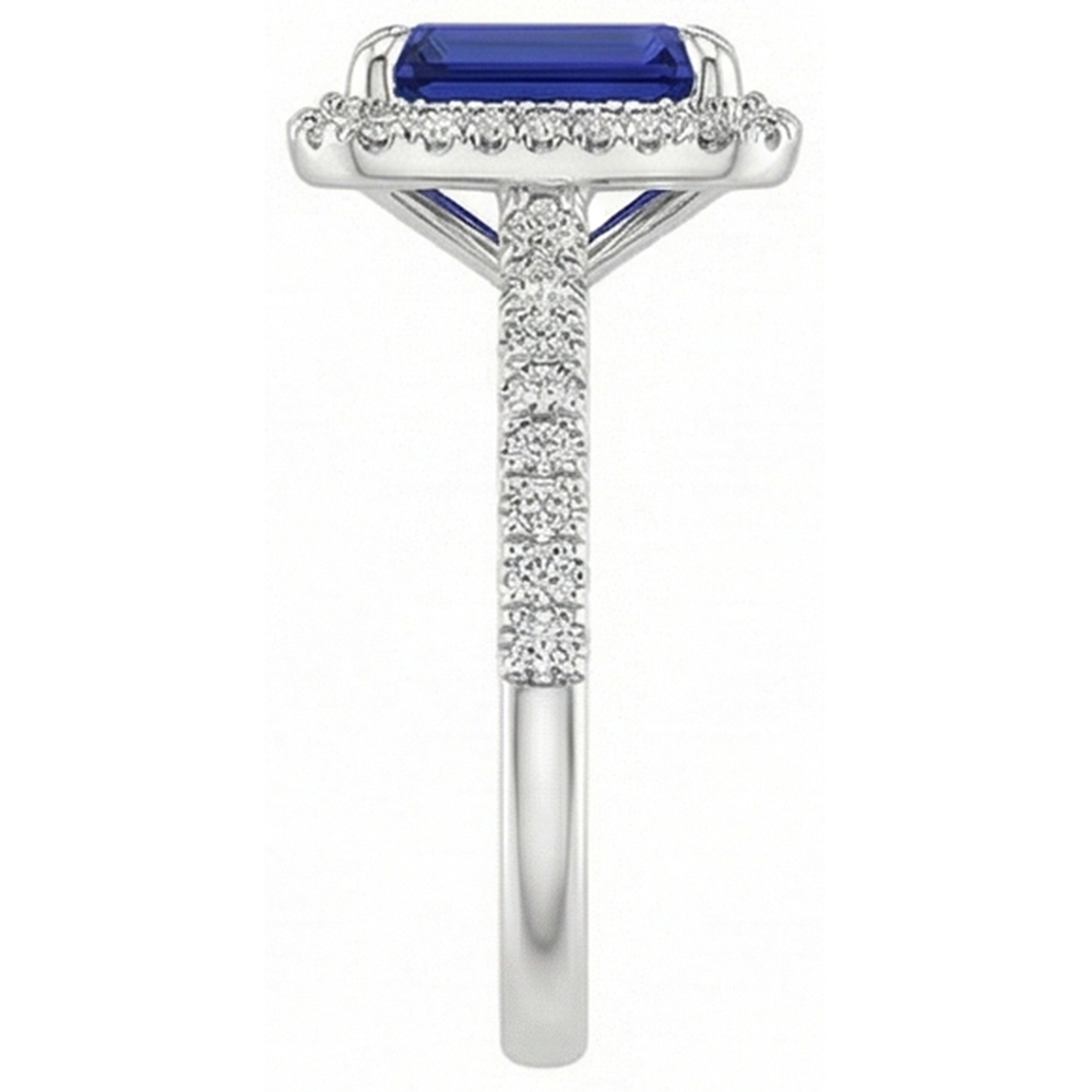 Weißgold Halo Ring Smaragd Sri Lanka Saphir & Aus der Erde Abgebauter Natürlicher Diamant 4,50 Karat