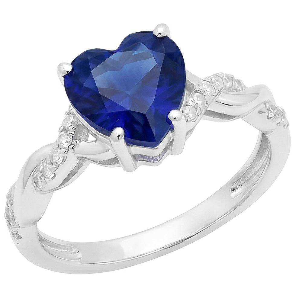 Weißgold Herz Natürlicher Diamant ( nicht im Labor gezüchtet ) Ring Blauer Saphir Infinity Style 3.50 Karat