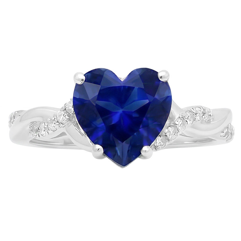 Weißgold Herz Natürlicher Diamant ( nicht im Labor gezüchtet ) Ring Blauer Saphir Infinity Style 3.50 Karat