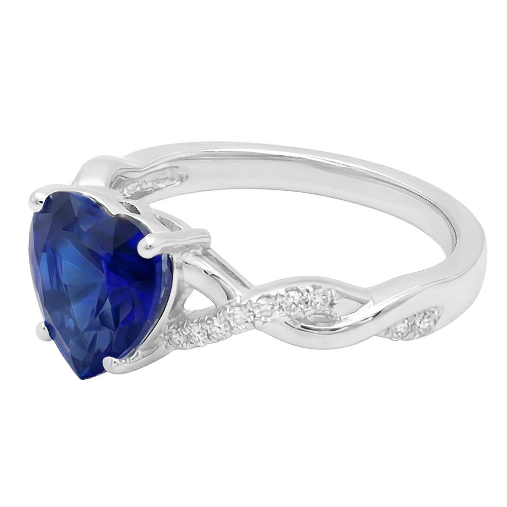Weißgold Herz Natürlicher Diamant ( nicht im Labor gezüchtet ) Ring Blauer Saphir Infinity Style 3.50 Karat