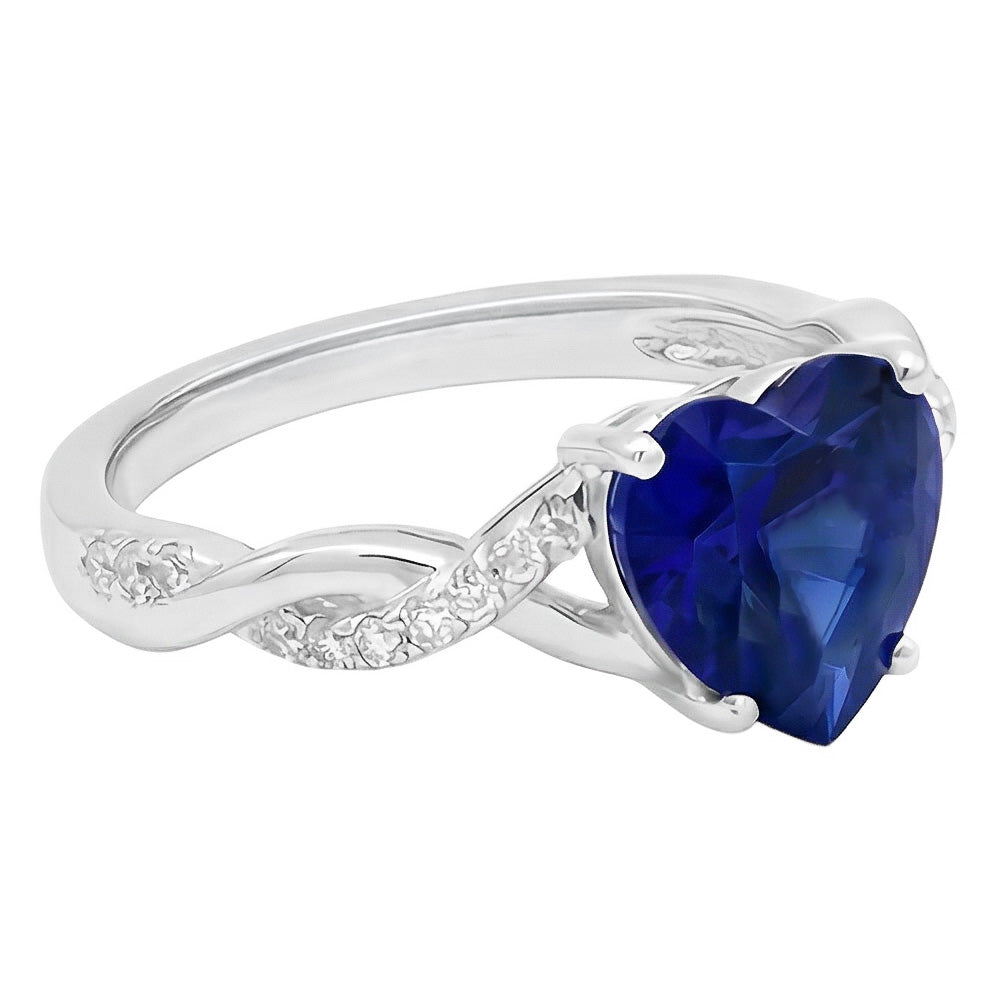 Weißgold Herz Natürlicher Diamant ( nicht im Labor gezüchtet ) Ring Blauer Saphir Infinity Style 3.50 Karat