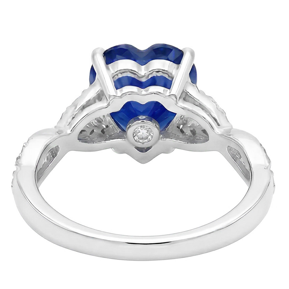 Weißgold Herz Natürlicher Diamant ( nicht im Labor gezüchtet ) Ring Blauer Saphir Infinity Style 3.50 Karat