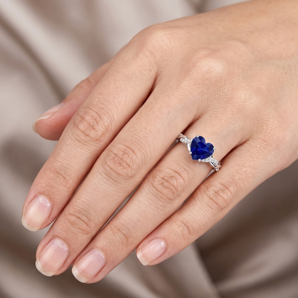 Weißgold Herz Natürlicher Diamant ( nicht im Labor gezüchtet ) Ring Blauer Saphir Infinity Style 3.50 Karat