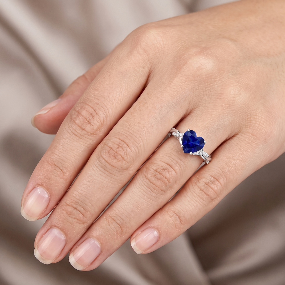 Weißgold Herz Natürlicher Diamant ( nicht im Labor gezüchtet ) Ring Blauer Saphir Infinity Style 3.50 Karat