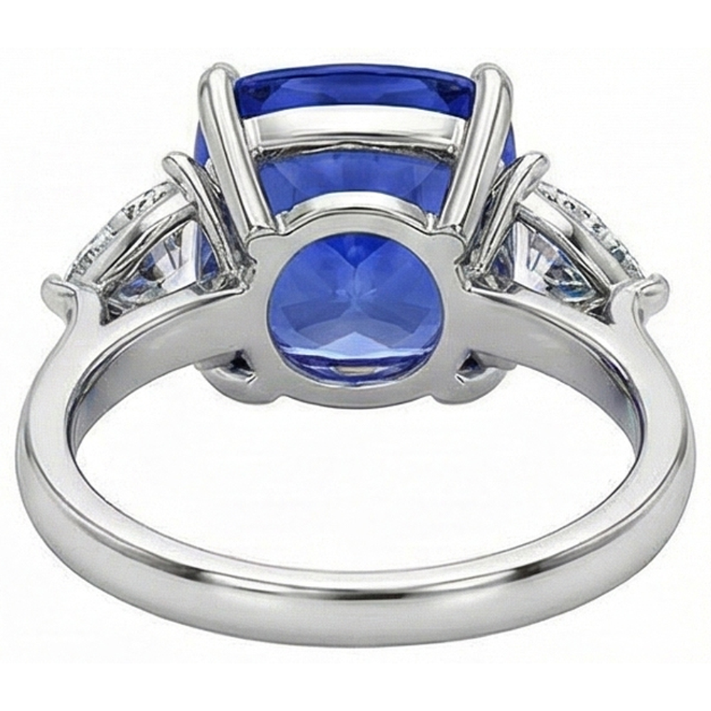 Weißgold Kissen Ceylon Blauer Saphir Aus der Erde Abgebauter Natürlicher Diamant 3 Karat 3 Steine Ring