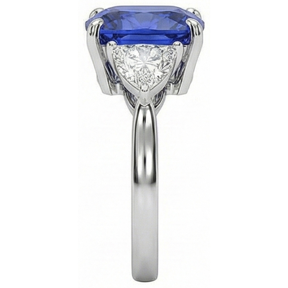 Weißgold Kissen Ceylon Blauer Saphir Aus der Erde Abgebauter Natürlicher Diamant 3 Karat 3 Steine Ring