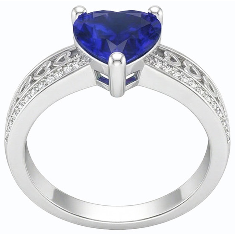 Weißgold Natürlicher Diamant ( nicht im Labor gezüchtet ) Herzförmiger tiefblauer Saphirring 2 Karat