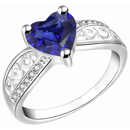 Weißgold Natürlicher Diamant ( nicht im Labor gezüchtet ) Herzförmiger tiefblauer Saphirring 2 Karat